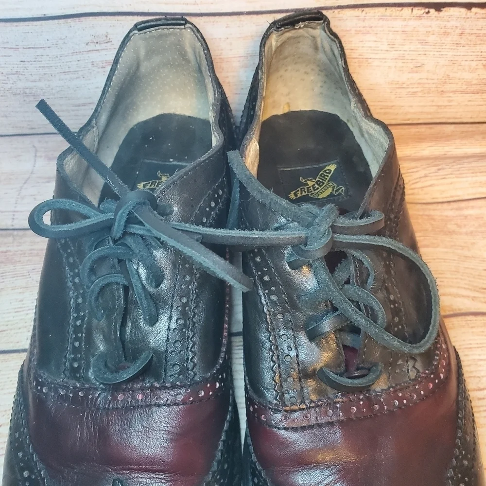 Freebird Mens Size 9 King Wingtip Oxford Black Burgundy Derby Dress Shoes